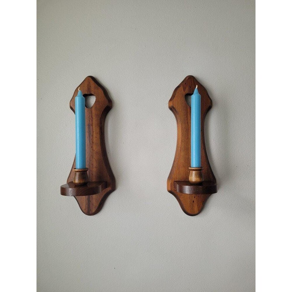 Vintage Heart Wood Wall Candle Sconce Set of 2 1980s